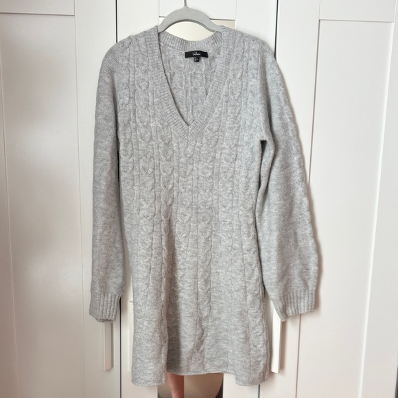 Lulu's Light Gray Cable Knit Dress - Picture 3 of 3
